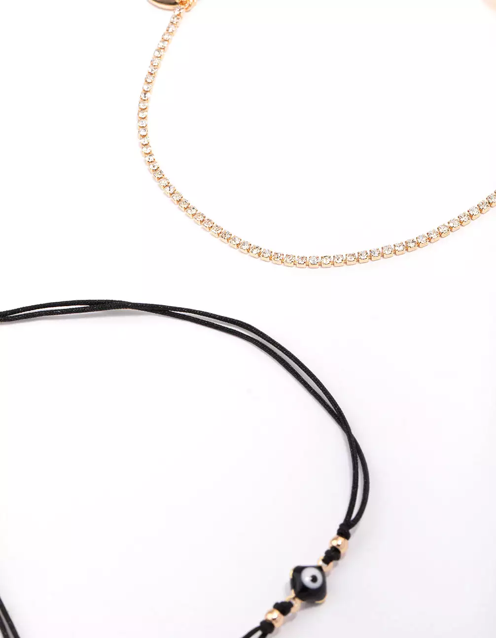 Gold Evil Eye Chain Anklet 3-Pack