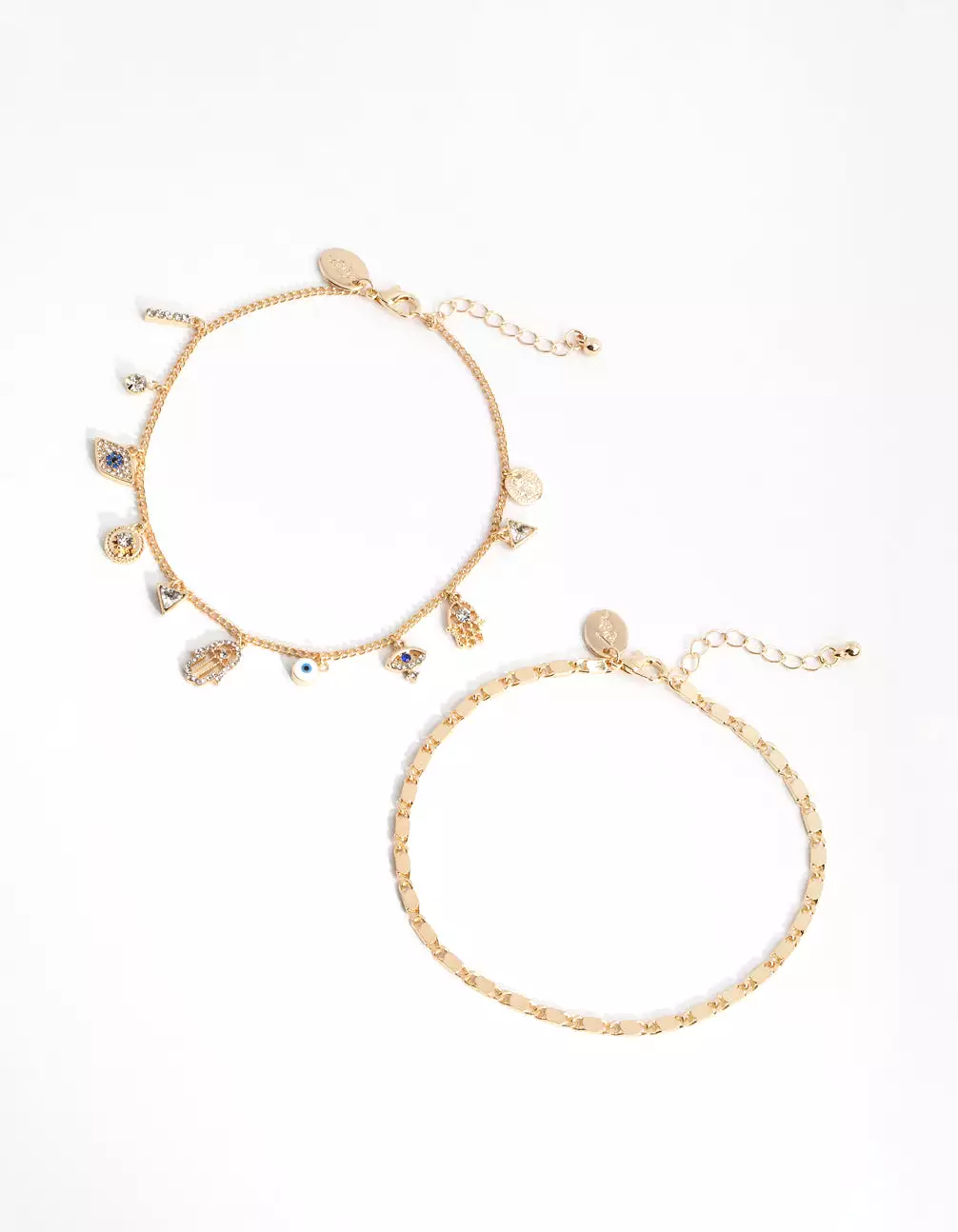 Gold Evil Eye Charm Anklet Pack