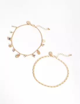 Gold Evil Eye Charm Anklet Pack