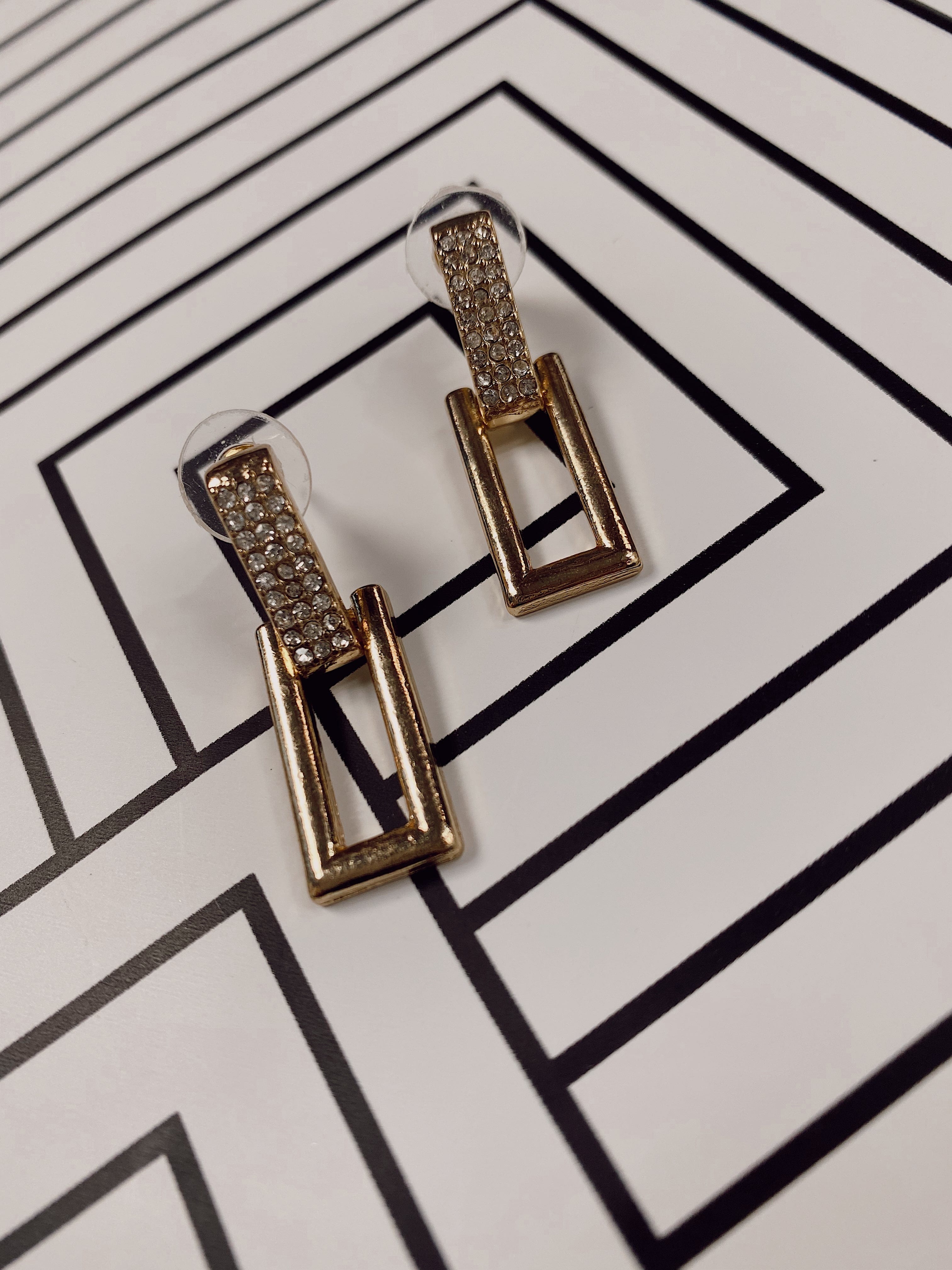 Gold Glitz Rectangle Earrings