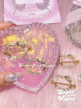 Gold Large Kawaii Kitten Nipple Rings Set