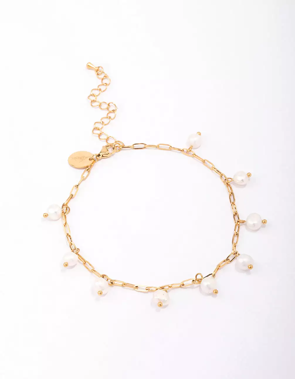 Gold Plated Stainless Steel Station Freshwater Pearl Drop Anklet