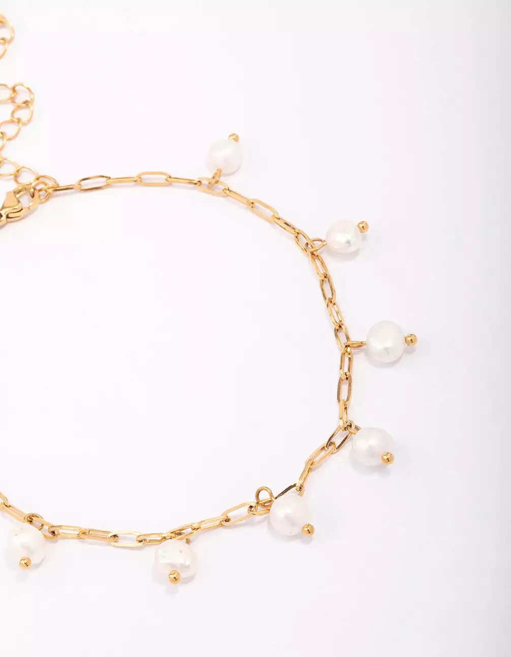 Gold Plated Stainless Steel Station Freshwater Pearl Drop Anklet