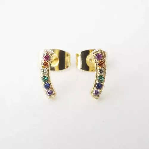 Gold Rainbow Crystal Arc Earring