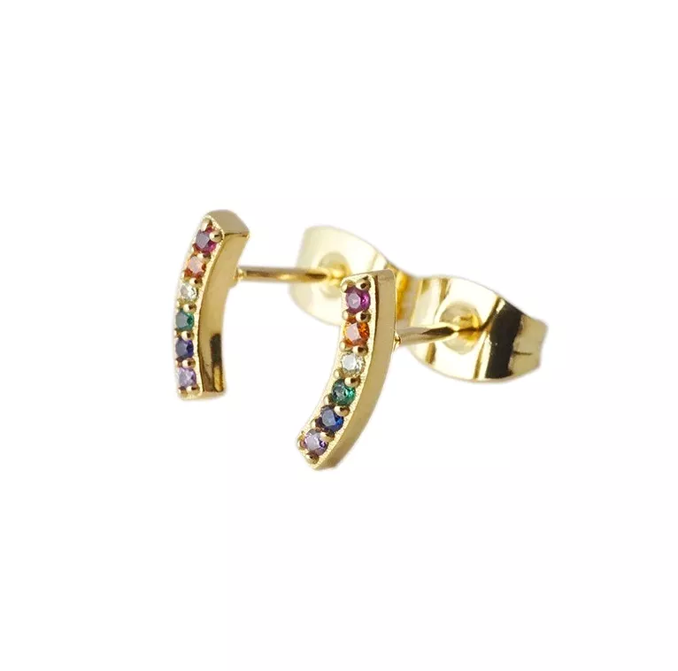 Gold Rainbow Crystal Arc Earring