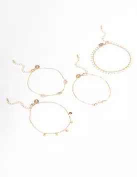 Gold Roses Bracelet & Anklet 4-Pack Set