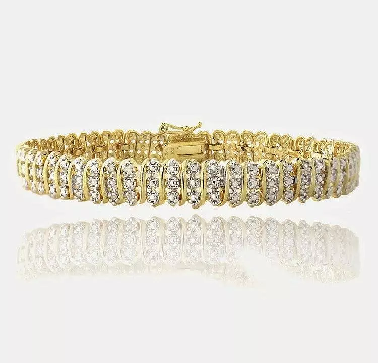 Gold Tone 1 Ct TDW Diamond S Pattern Tennis Bracelet