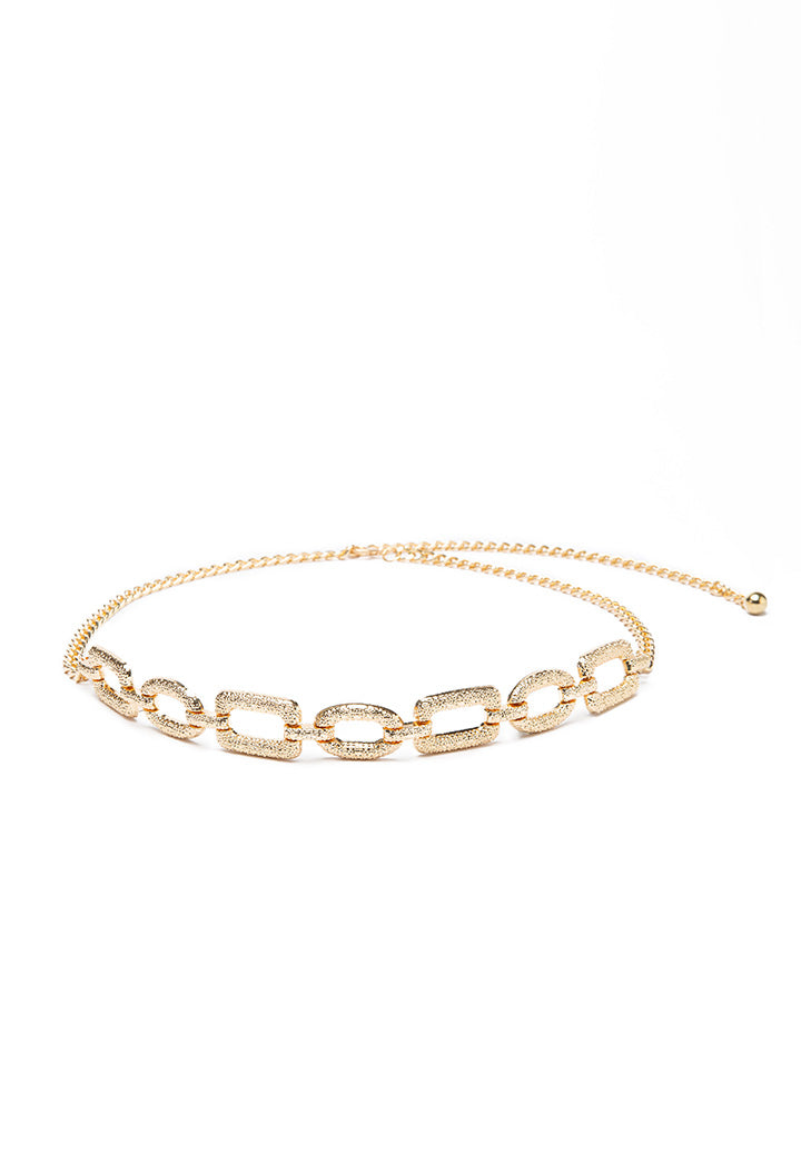 Gold Tone Brass Curb Solid Chain Waist Belt