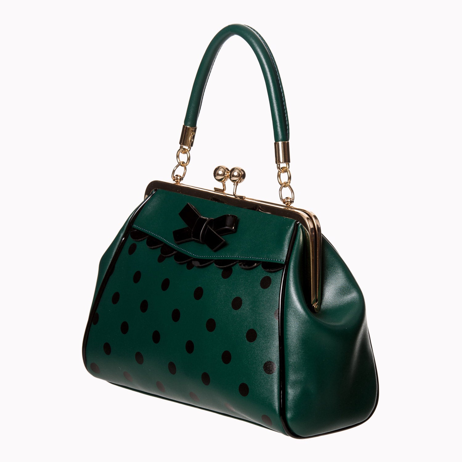 Green and Black Vintage Polka Dot Handbag