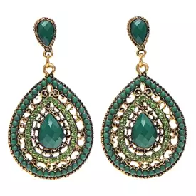 Green Crystal Pear Shaped Bohemian Stud Earrings