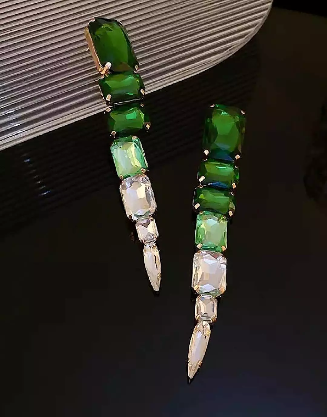 Green Long Crystal Dangle Earrings