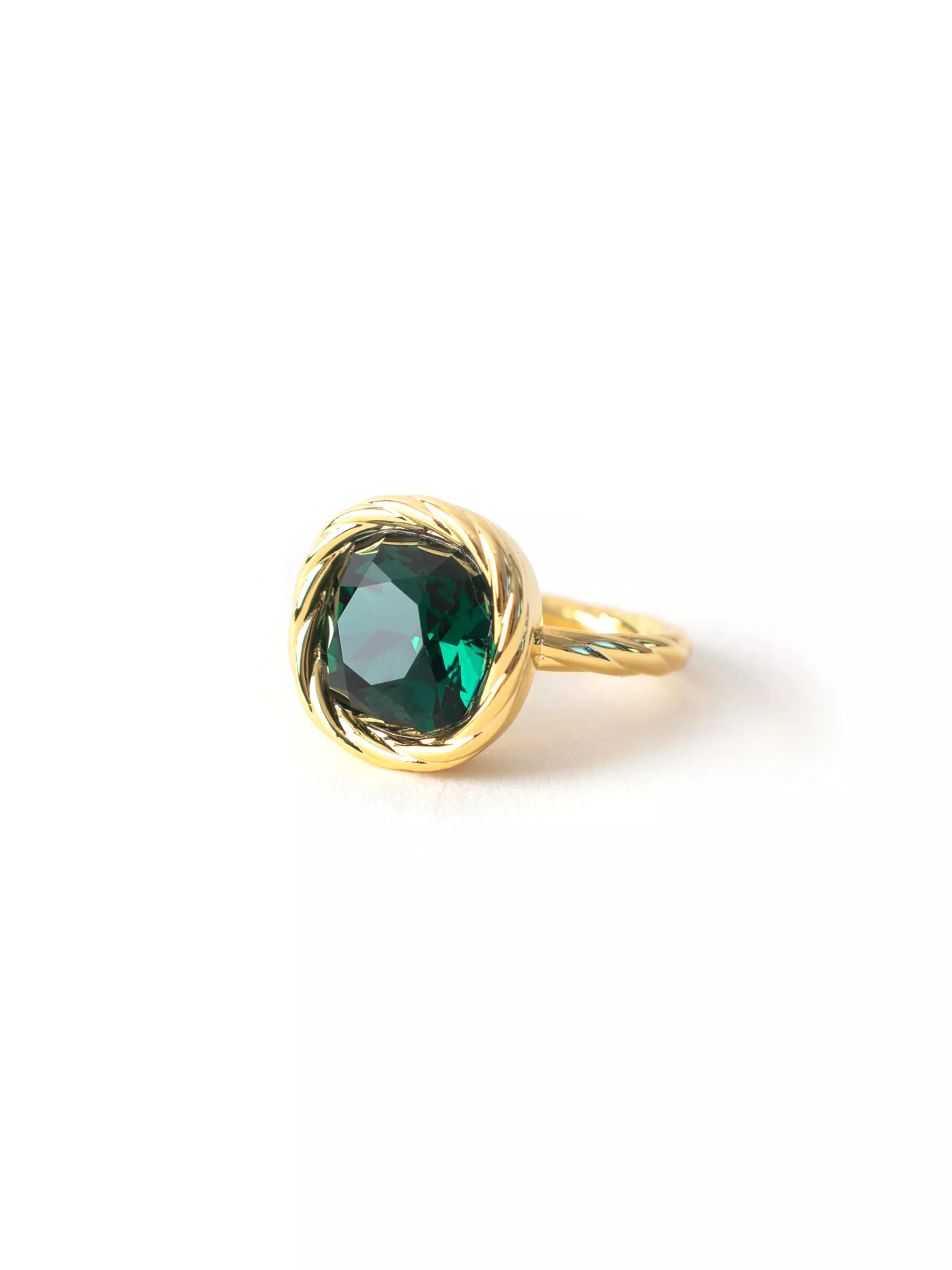 Green Stone Braided Gold Ring