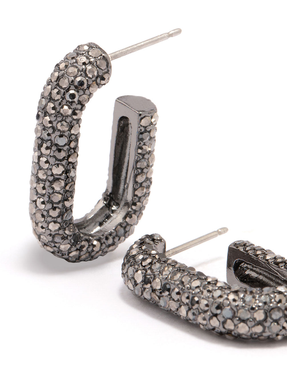 Gunmetal Rectangle Diamante Hoop Earrings