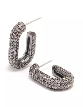 Gunmetal Rectangle Diamante Hoop Earrings