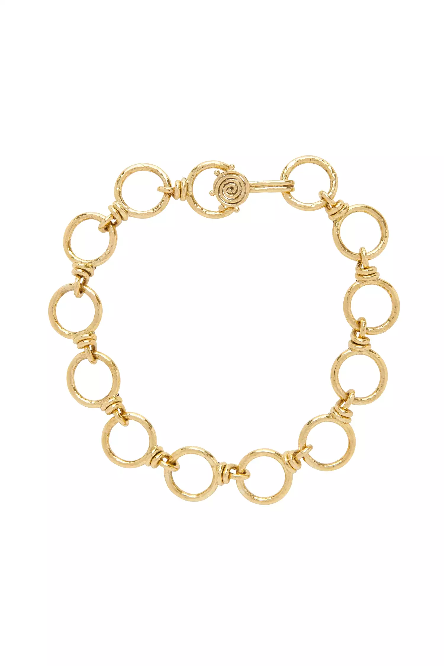 Hammered Circle Chain Necklace - Brass