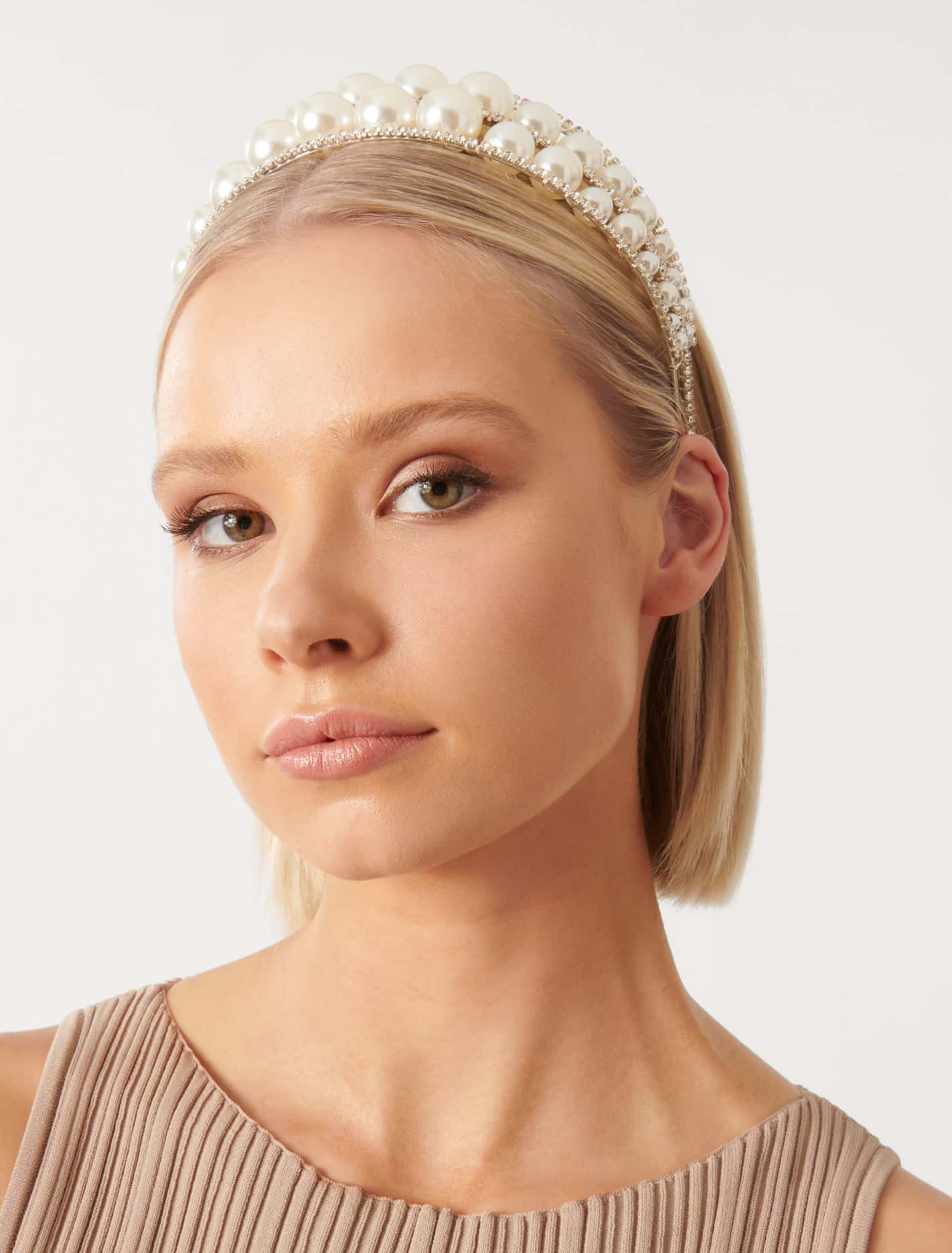 Harlow Double Pearl & Crystal Headband