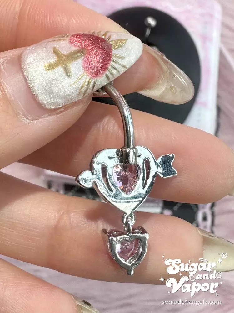 Heart Arrow Pink Gems Belly Ring