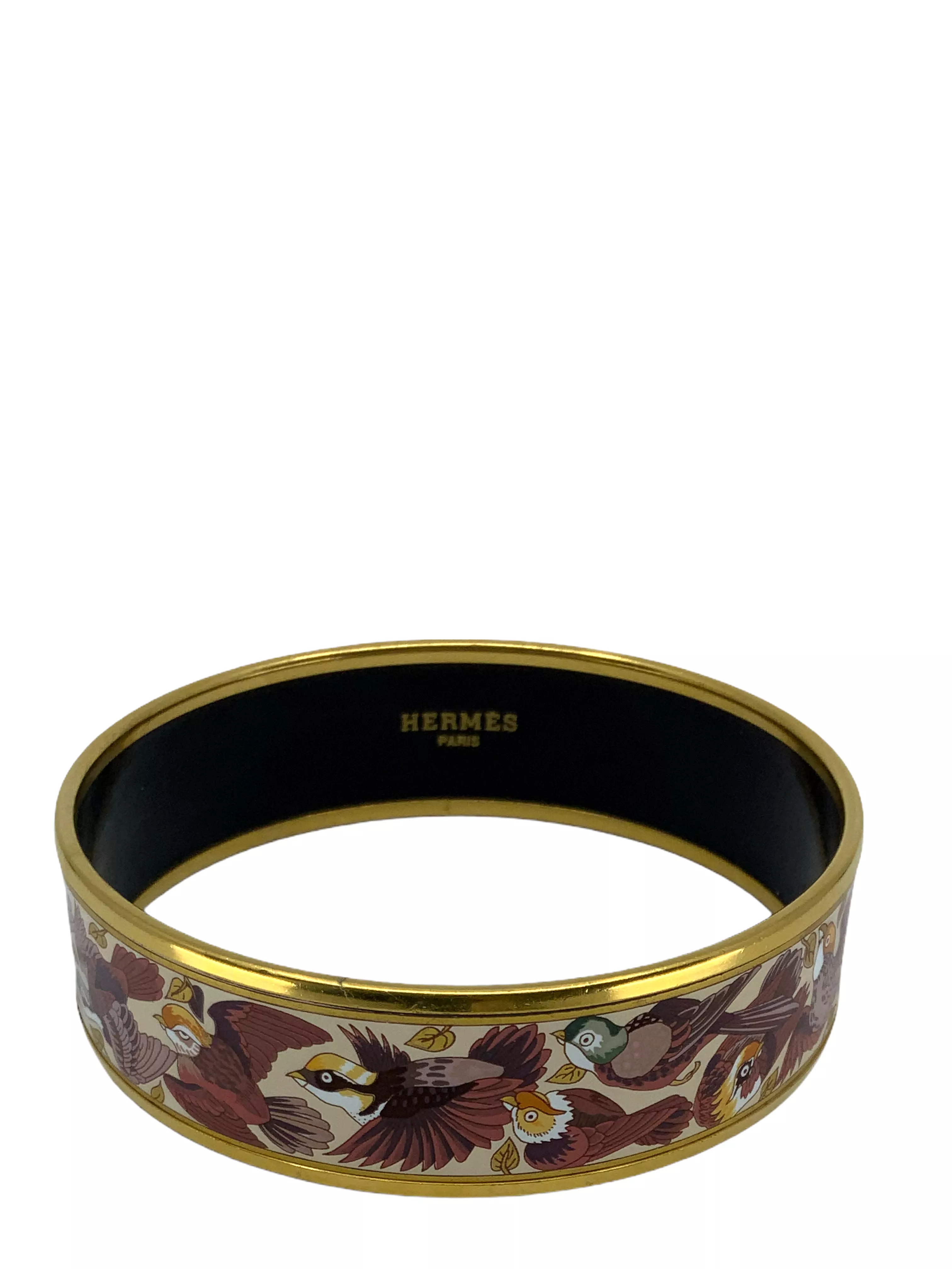 Hermes Birds Printed Enamel Wide Bracelet 70