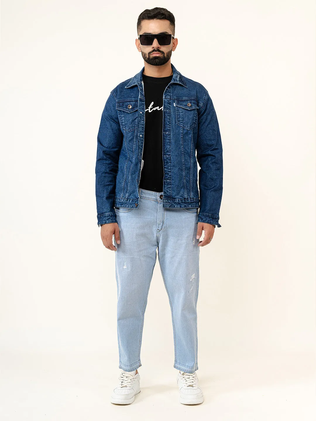 Ice Blue Ripped Cropped Slim Fit Mens Jeans