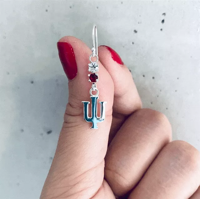 Indiana University Crystal Dangle Earrings - Silver