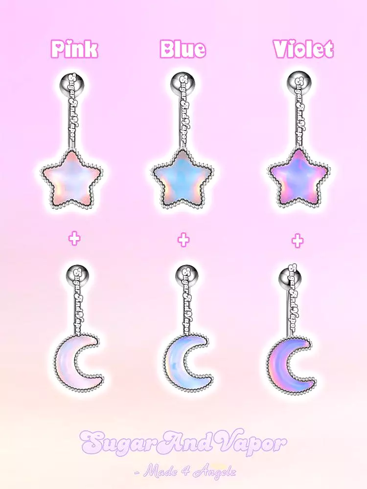 Iridescent Unique Moon & Star Belly Ring Set