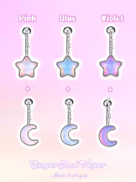 Iridescent Unique Moon & Star Belly Ring Set