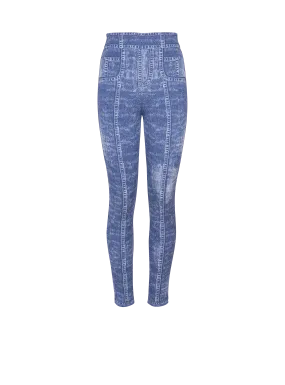 Jacquard knit leggings with denim effect