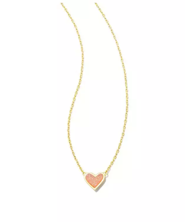 Kendra Scott Framed Ari Heart Short Pendant Necklace - Light Pink Drusy/Gold OR Iridescent Drusy/Gold