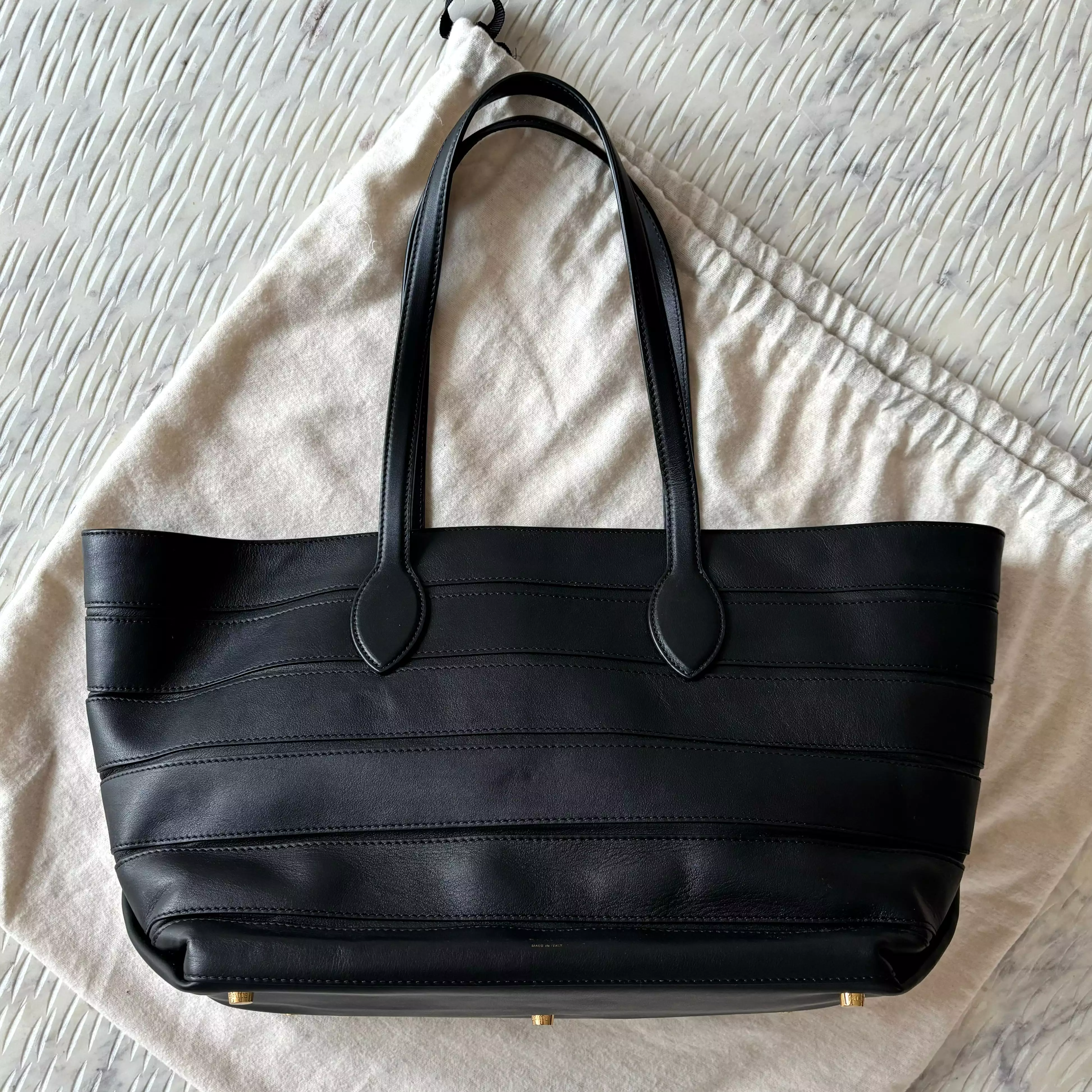 KHAITE Florence Stripe Leather Tote