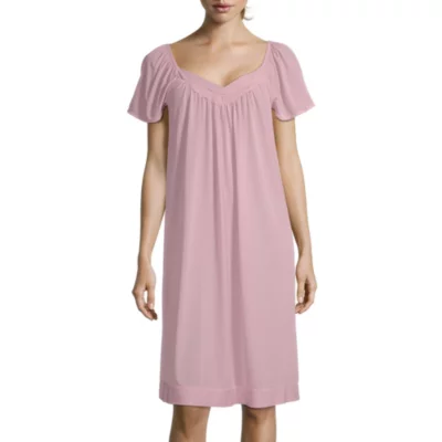 Lissome Tricot Womens Short Sleeve Sweetheart Neck Nightgown