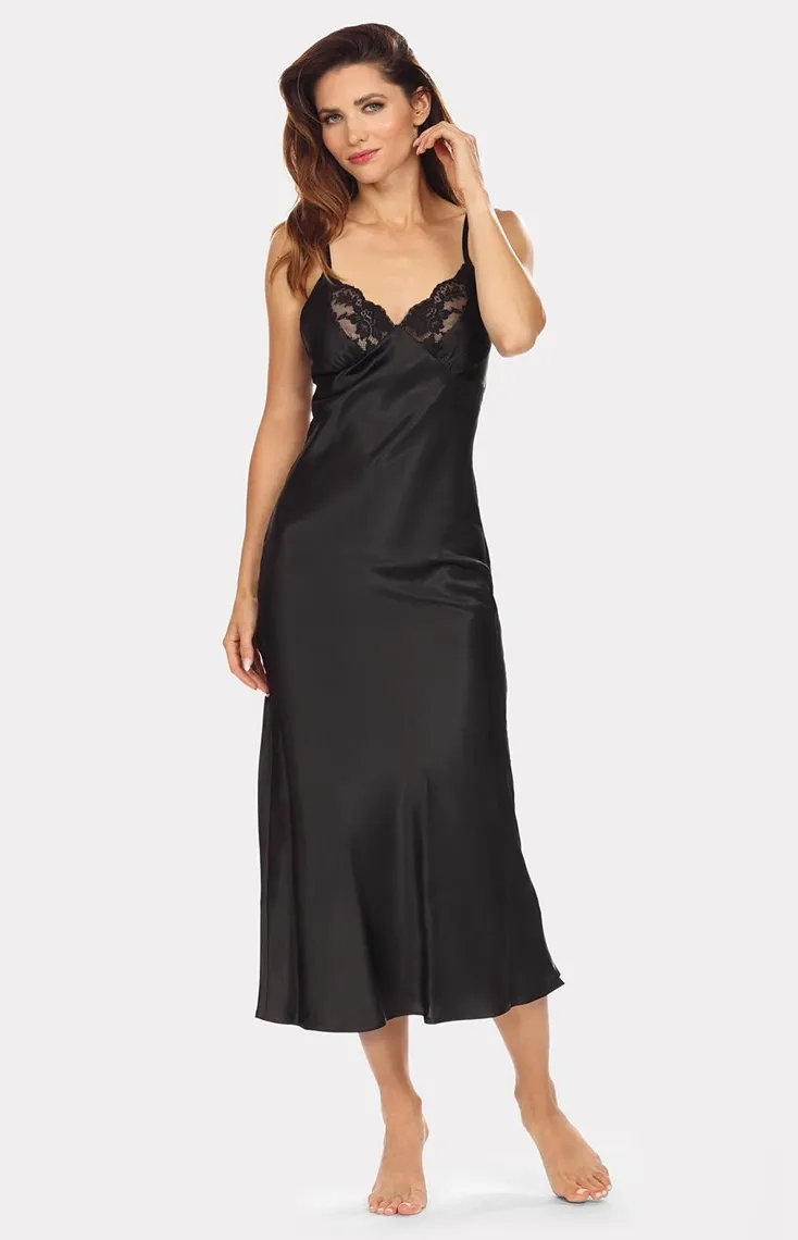 Long black satin nightgown Yoko