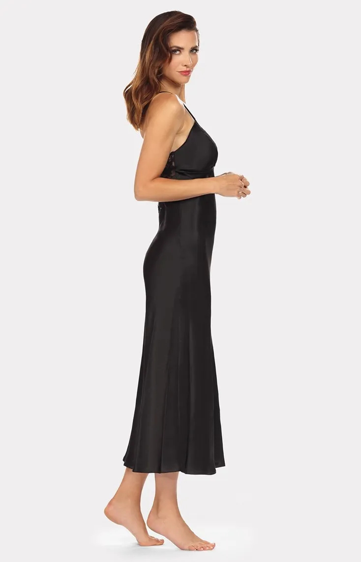 Long black satin nightgown Yoko