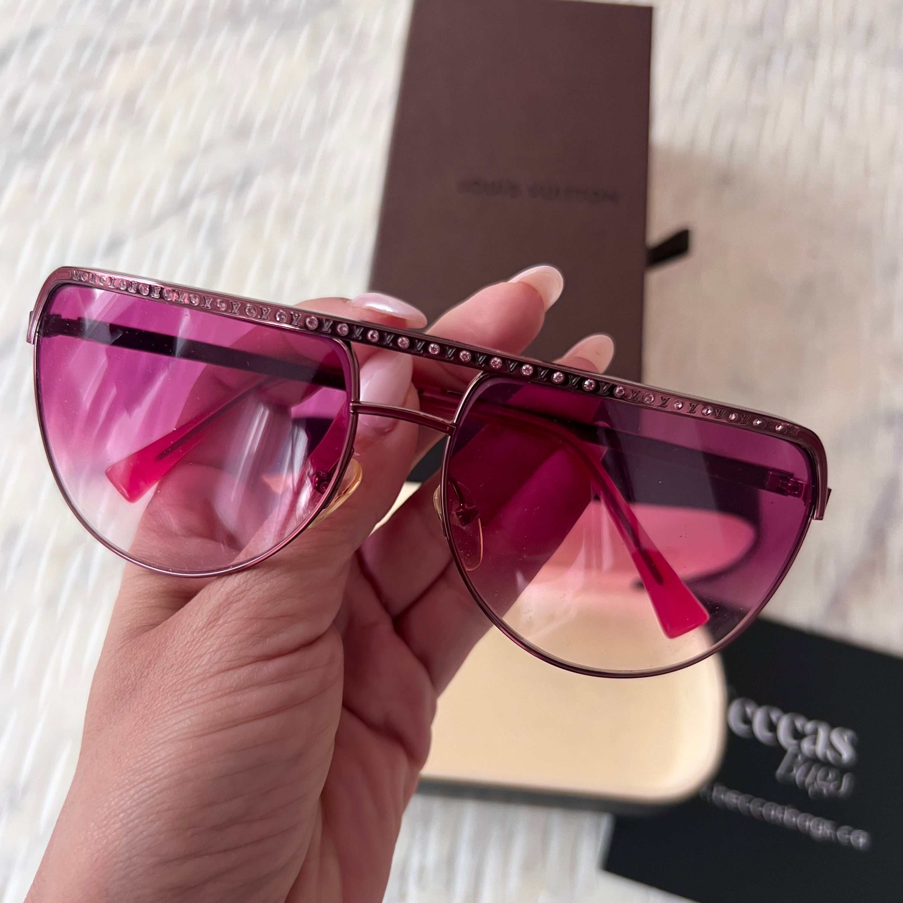 LOUIS VUITTON Alias Crystal Metal Frame Sunglasses Pink