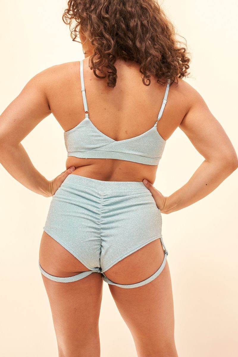 Lunalae Lure You High Waisted Garter Shorts  - Crystal Blue