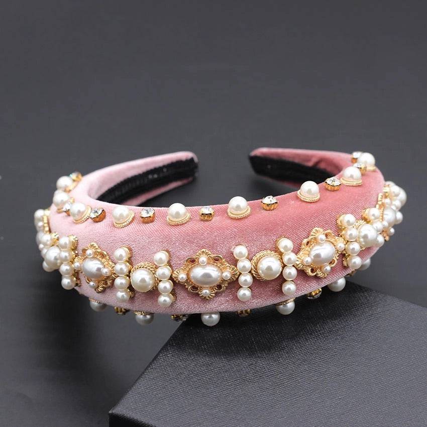 Lux Velour Crystal And Pearl Decorated Headbands