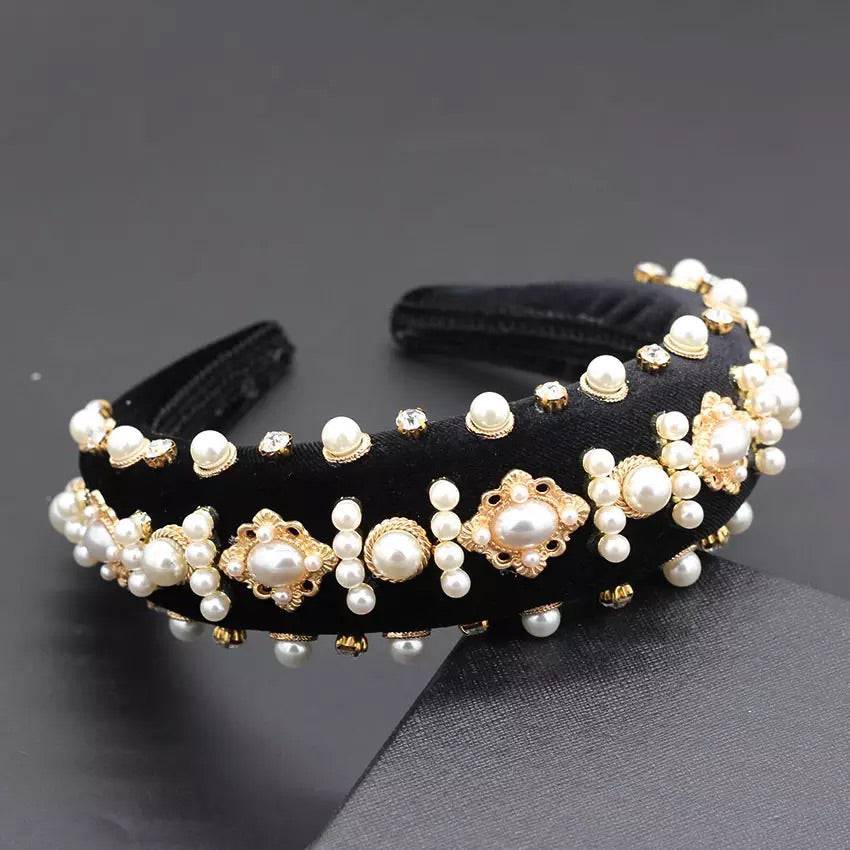 Lux Velour Crystal And Pearl Decorated Headbands