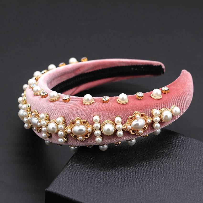 Lux Velour Crystal And Pearl Decorated Headbands