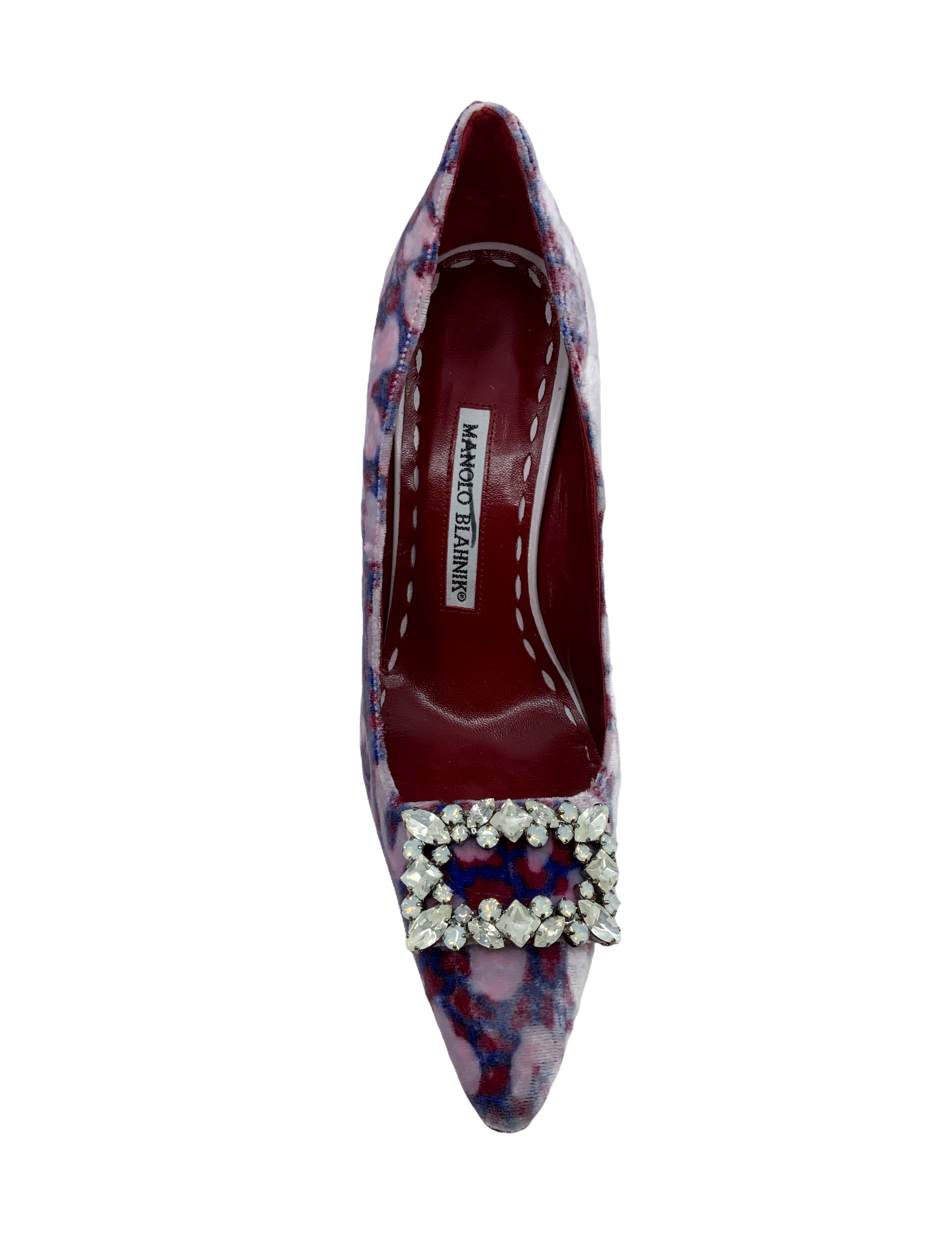 Manolo Blahnik Printed Velvet Crystal Encrusted Pumps Size 5.5