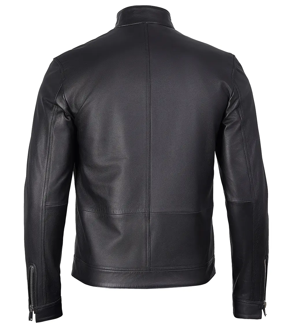 Men's Premium Black Cafe Racer Leather Jacket