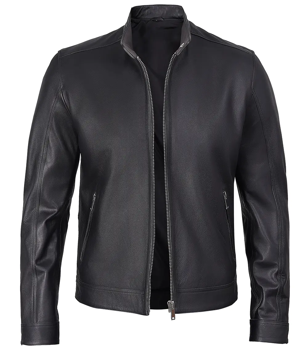 Men's Premium Black Cafe Racer Leather Jacket