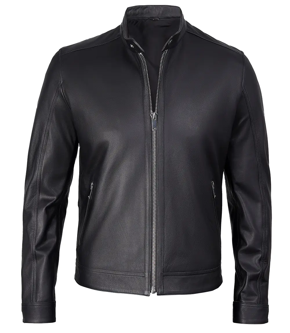 Men's Premium Black Cafe Racer Leather Jacket