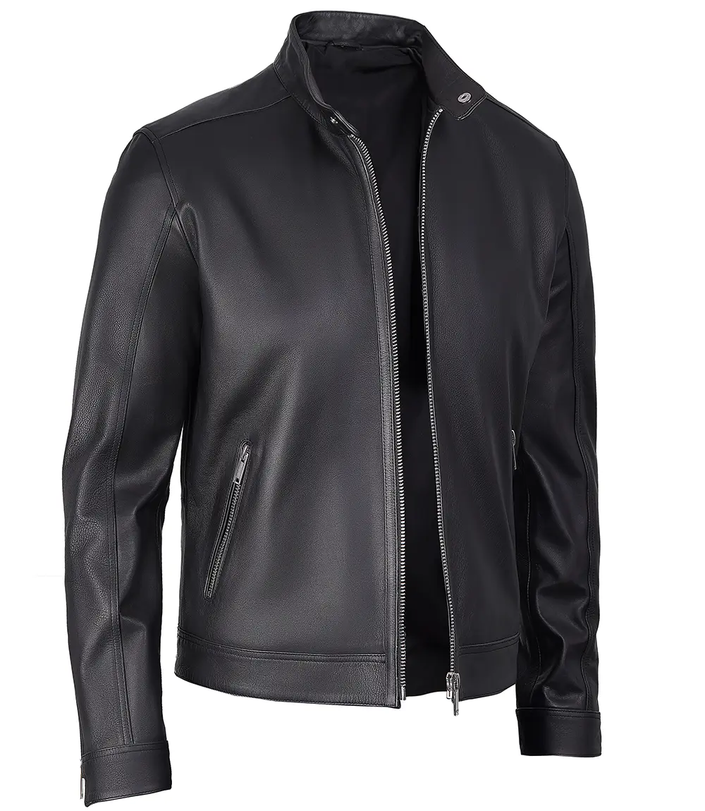 Men's Premium Black Cafe Racer Leather Jacket