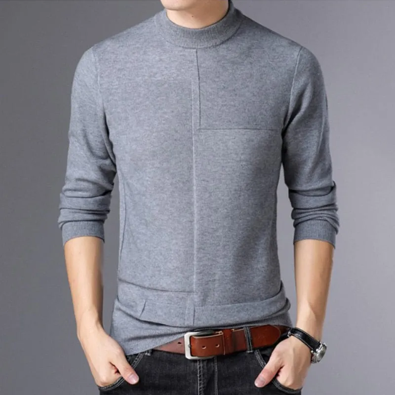 Men's Luxury England Style Gray Color Winter Warm Flat Knitted Pullover