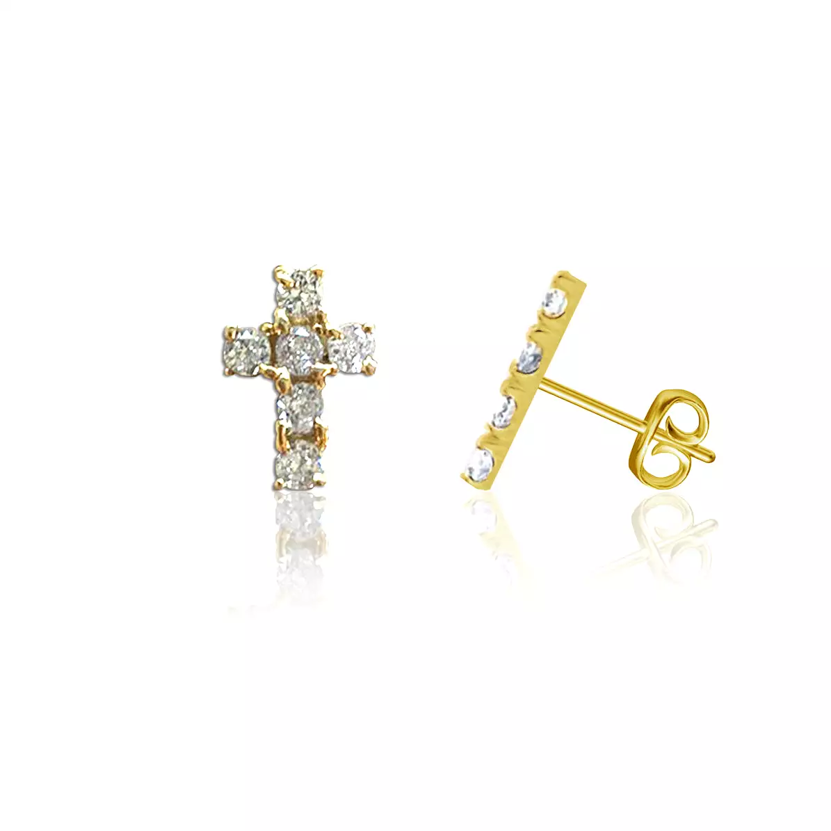 Mini Crystal Cross Post Earrings - Gold Plated