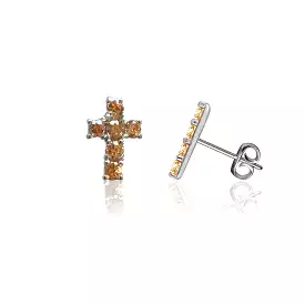 Mini Crystal Cross Post Earrings - Silver