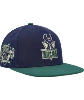 Mitchell & Ness Men's NBA Navy/Green Milwaukee Bucks 30th Anniversary Hardwood Classics Grassland Fitted Hat