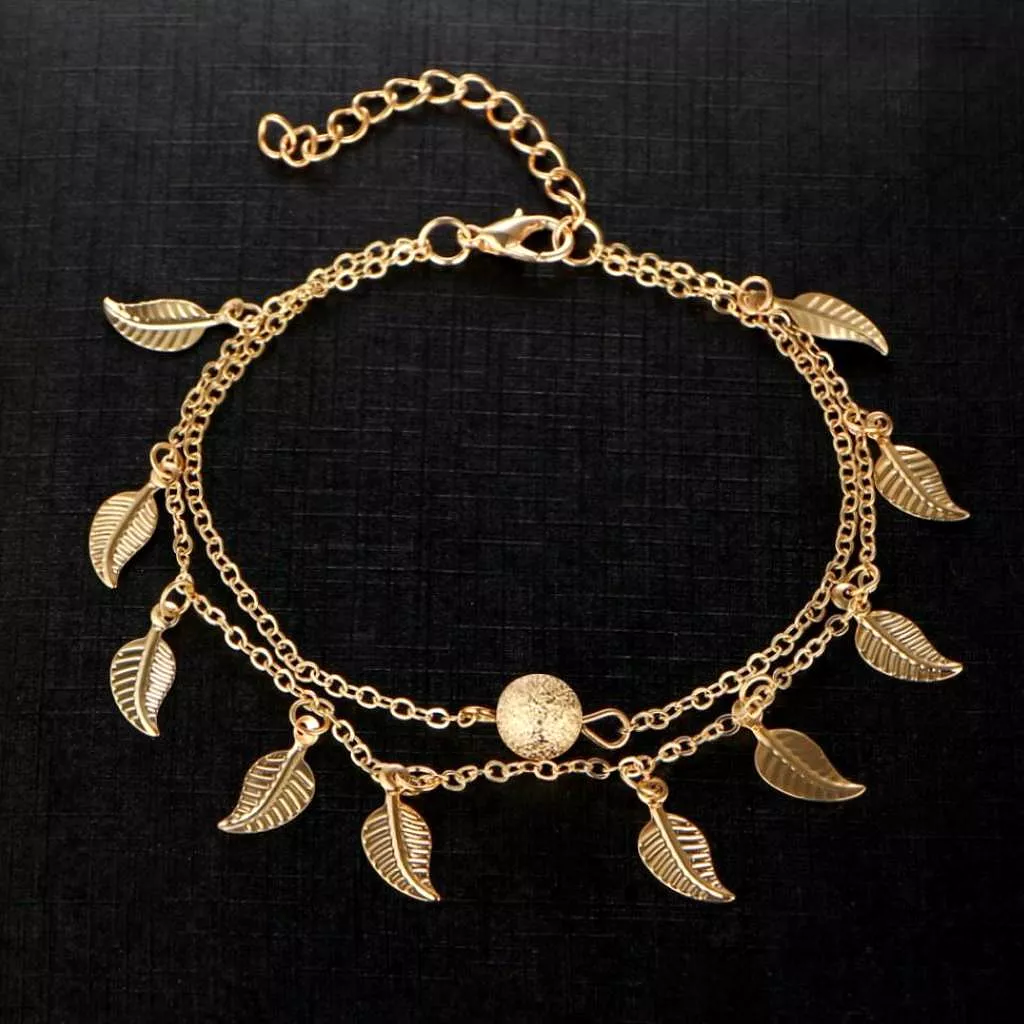 Multi Leaf Chain Anklet in Silver or Gold