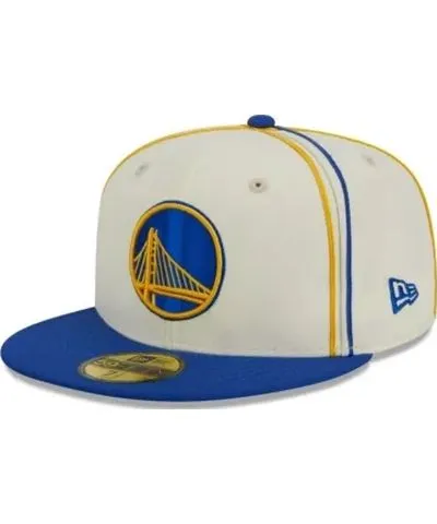 New Era Men's NBA Cream/Royal Golden State Warriors Piping 2-Tone 59FIFTY Fitted Hat