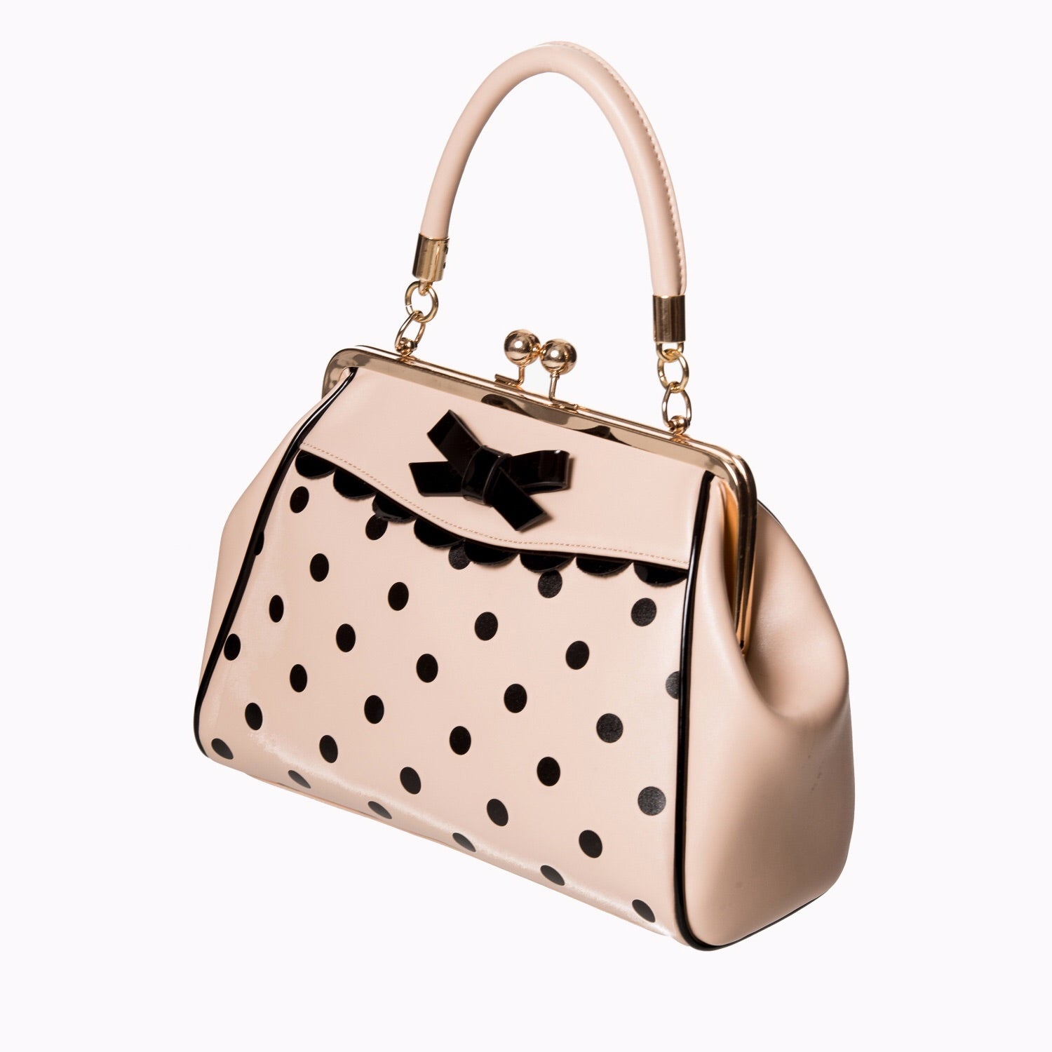 Nude Pink and Black Vintage Polka Dot Handbag