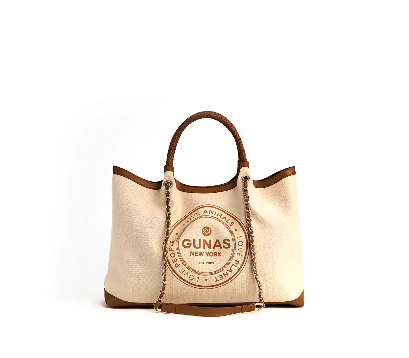 Off White with Tan Vegan Canvas Tote Ruth